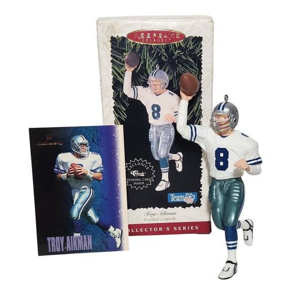 Hallmark Keepsake Team NFL Troy Aikman Ornament W/ Exclusive Trading Card 1996 - Picture 1 of 8